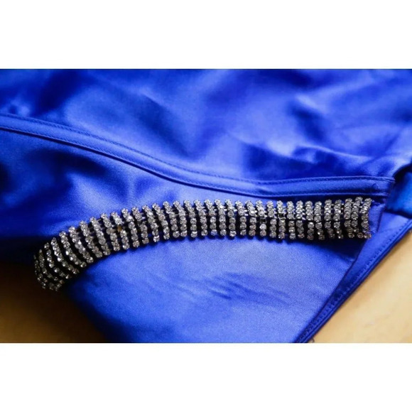 Pierre Cardin Cobalt Blue Satin Rhinestone Trim Two Piece Skirt Set w Train 38/S - Picture 10 of 12